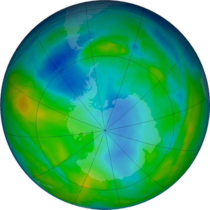 Antarctic ozone map for 24 May 2016